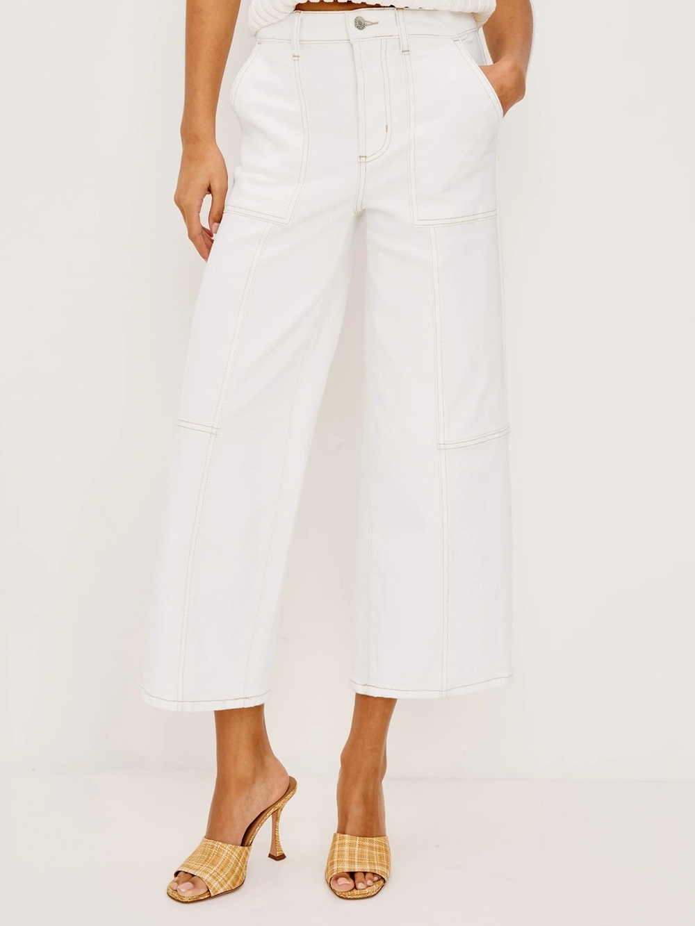 Rails Getty Crop Wide Leg in Vintage Ecru Contrast Stitch - 31